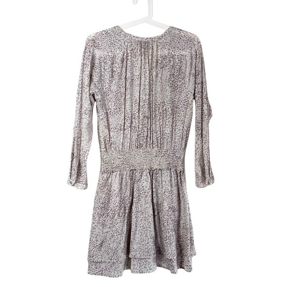 Rails Jasmine Tan Watercolor Leopard Mini Dress Womens Medium Smocked Waist Boho - Picture 3 of 10